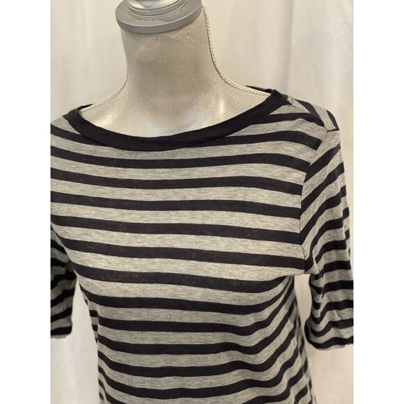 Majestic Filatures Paris Top Womens Cotton Cashmere Shirt Gray Black Stripe Sz 1 - Picture 2 of 13